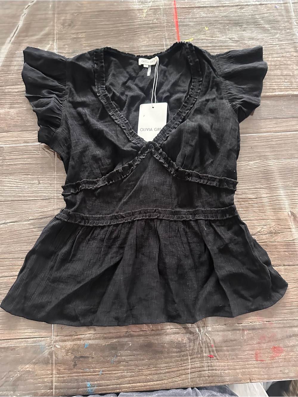 Olivia Grey Black Ruffled V-Neck Peplum Top